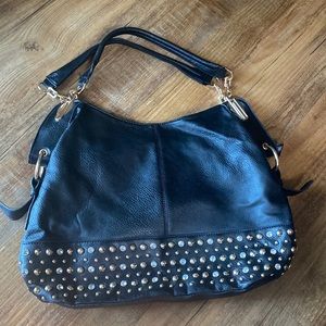 Latique large black handbag purse with metallic jewels